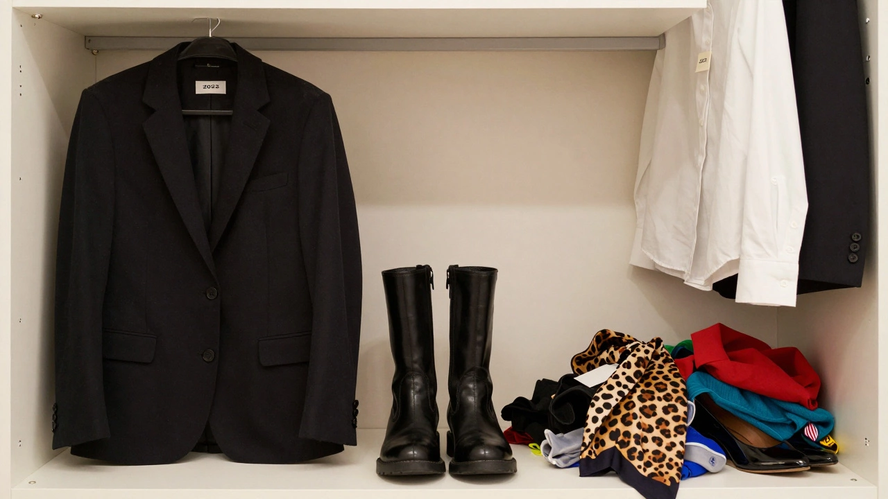 В шкафу — классические вещи, которые носят годами, рядом — выброшенные тренды.