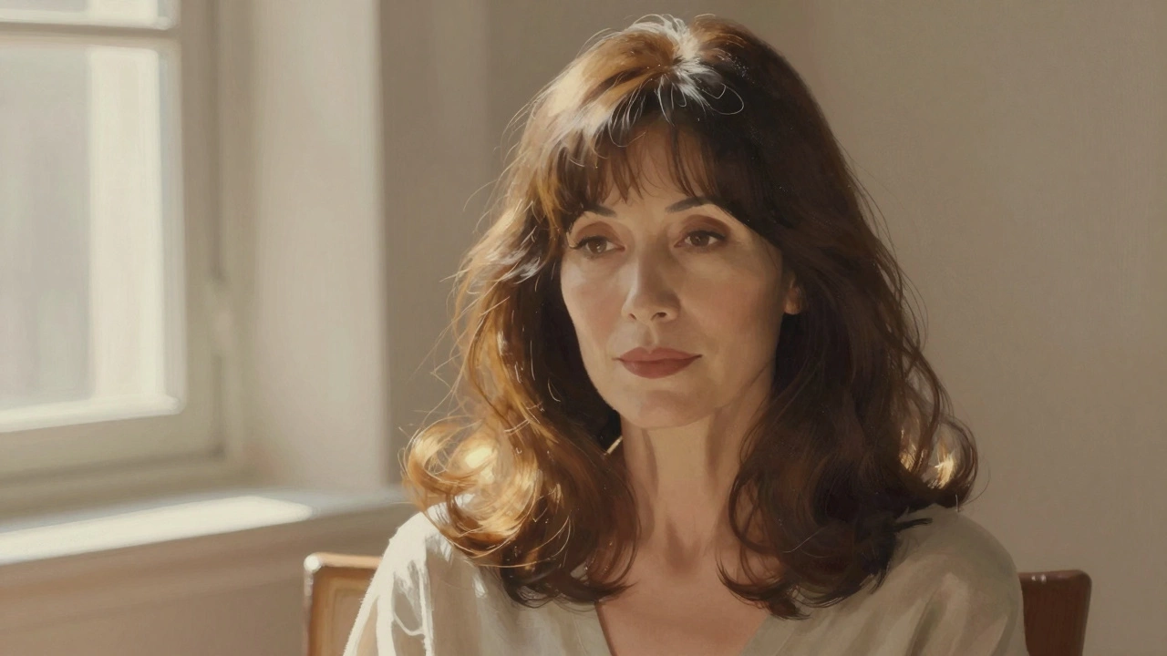 Женщина 50+ с текстурированными средними волосами и легкими волнами, освещенная натуральным светом