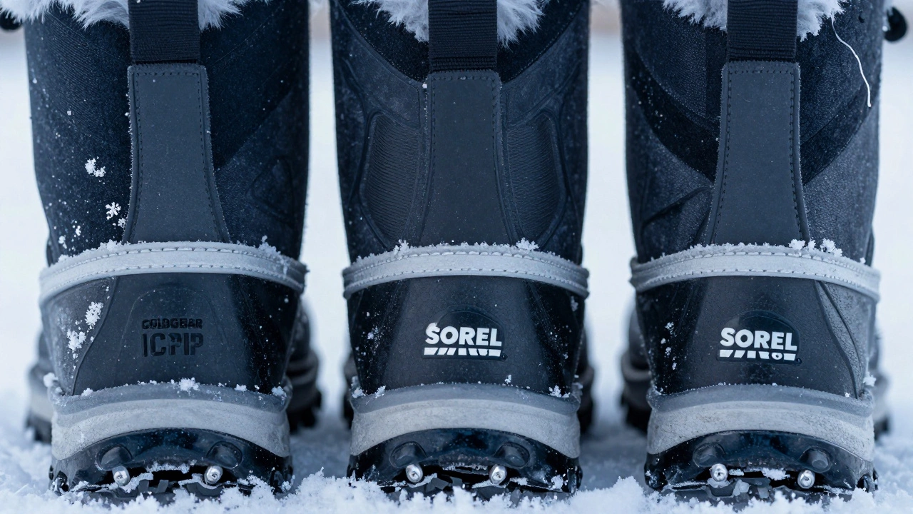 Детальный обзор трех зимних ботинок: подошвы с TPU, резиновыми вставками и съемными шипами.