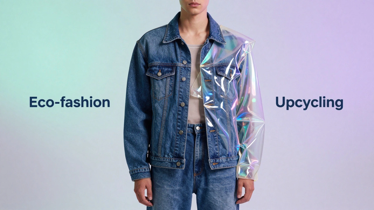 Модная одежда из переработанных материалов и винтажного денима в эко-стиле
