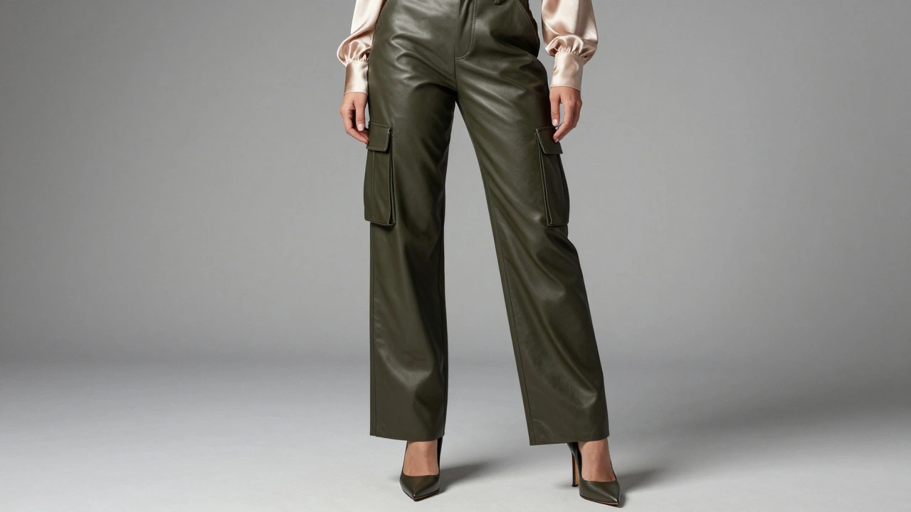 Стильный образ с брюками карго из экокожи и шелковой блузкой